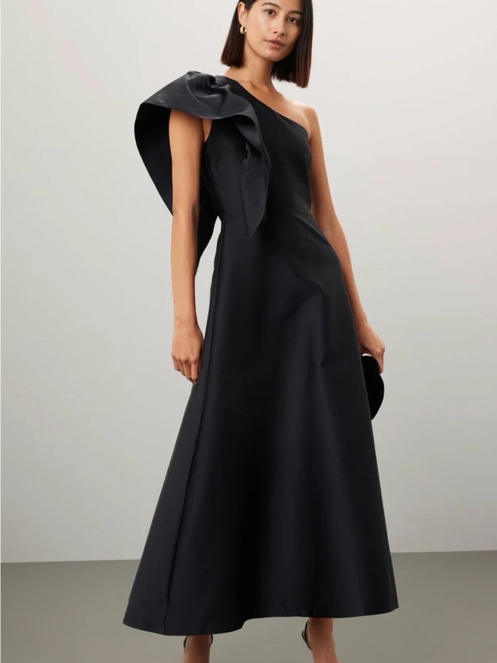 Dea Kubidal Black One Shoulder Bow Evening Gown Maxi Dress size S